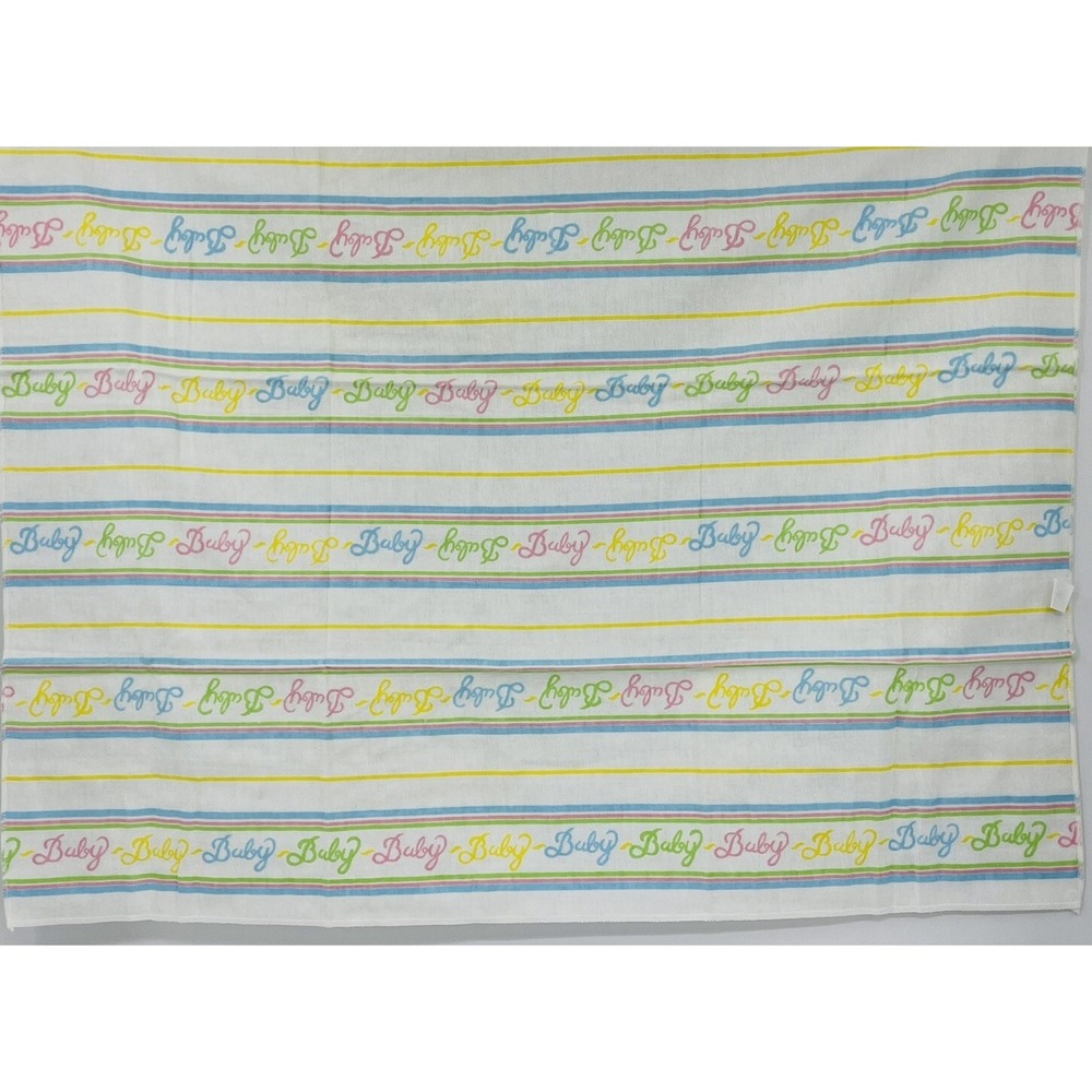 Vintage Riegel Receiving Baby Blanket Pastel Stripe Cursive Brushed Cotton USA
